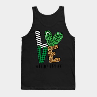 LOVE Teacher Life St Patricks Day Buffalo Plaid Shamrock Tank Top